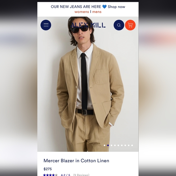 Alex Mill Mercer Blazer in Cotton Linen, Size L in Khaki - Picture 5 of 6